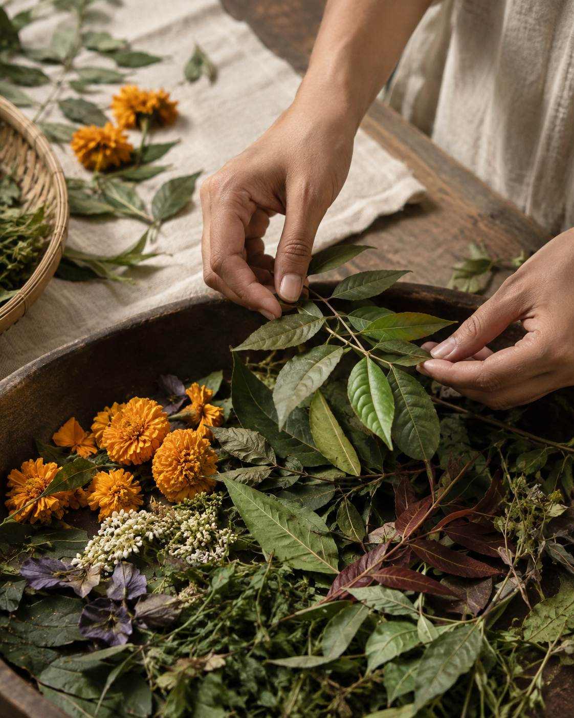 Botanical leaves and flowers selected for eco printing